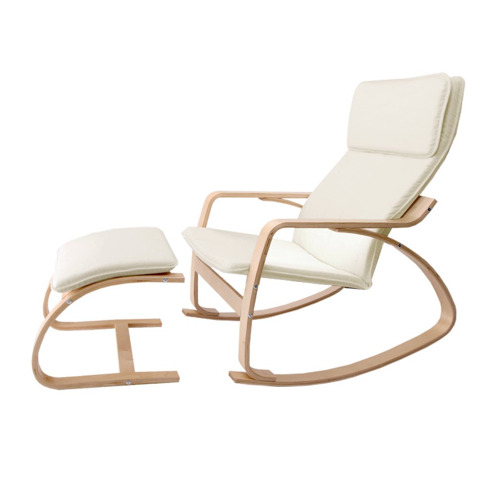 Beige Wooden Armchair With Foot Stool