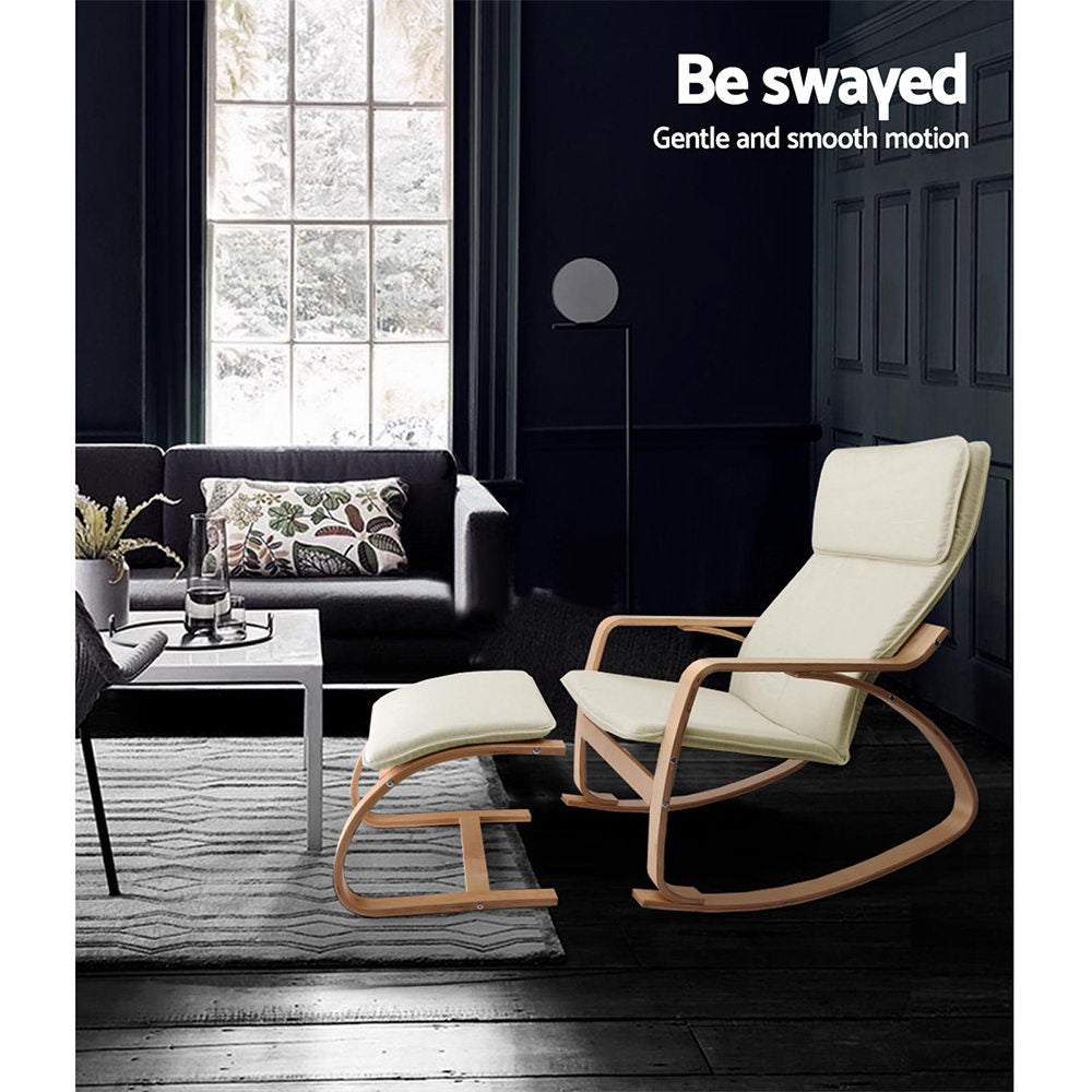 Beige Wooden Armchair With Foot Stool