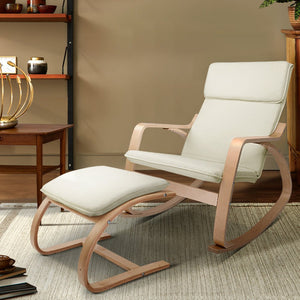 Beige Wooden Armchair With Foot Stool
