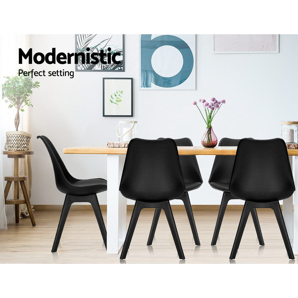 Black Retro Padded Dining Chairs - 4 Pack
