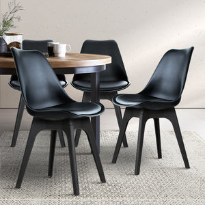 Black Retro Padded Dining Chairs - 4 Pack