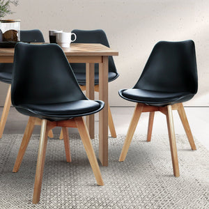 Comfortable Padded Black Dining Chairs - 4 Pack