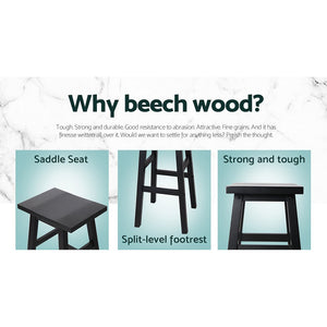 Black Beech Wood Bar Stools - Twin Pack