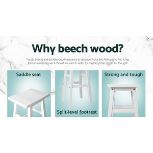 White Beech Wood Bar Stools / Chairs - 2 Pack