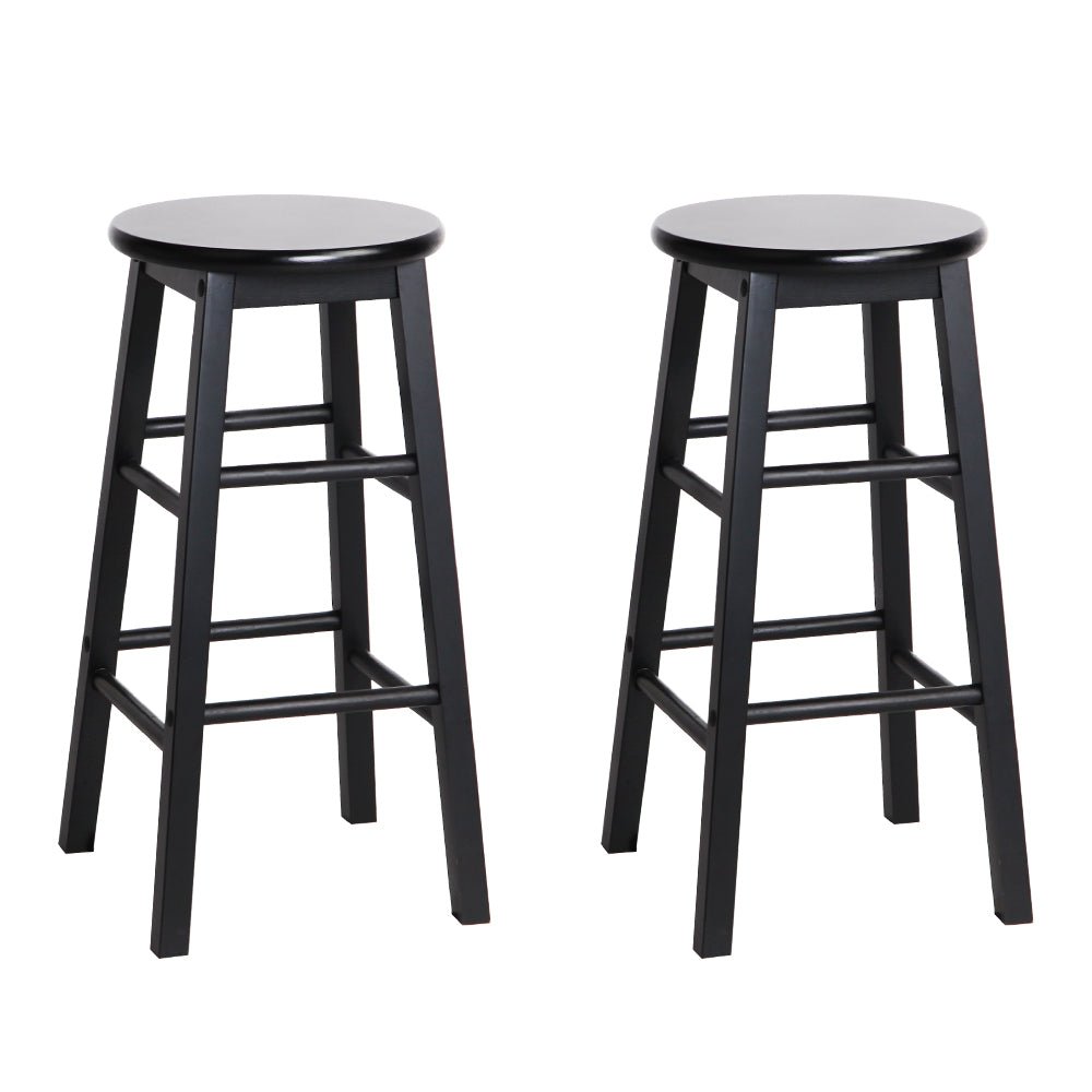 Black Beech Wood Backless Bar Stools - Set Of 2