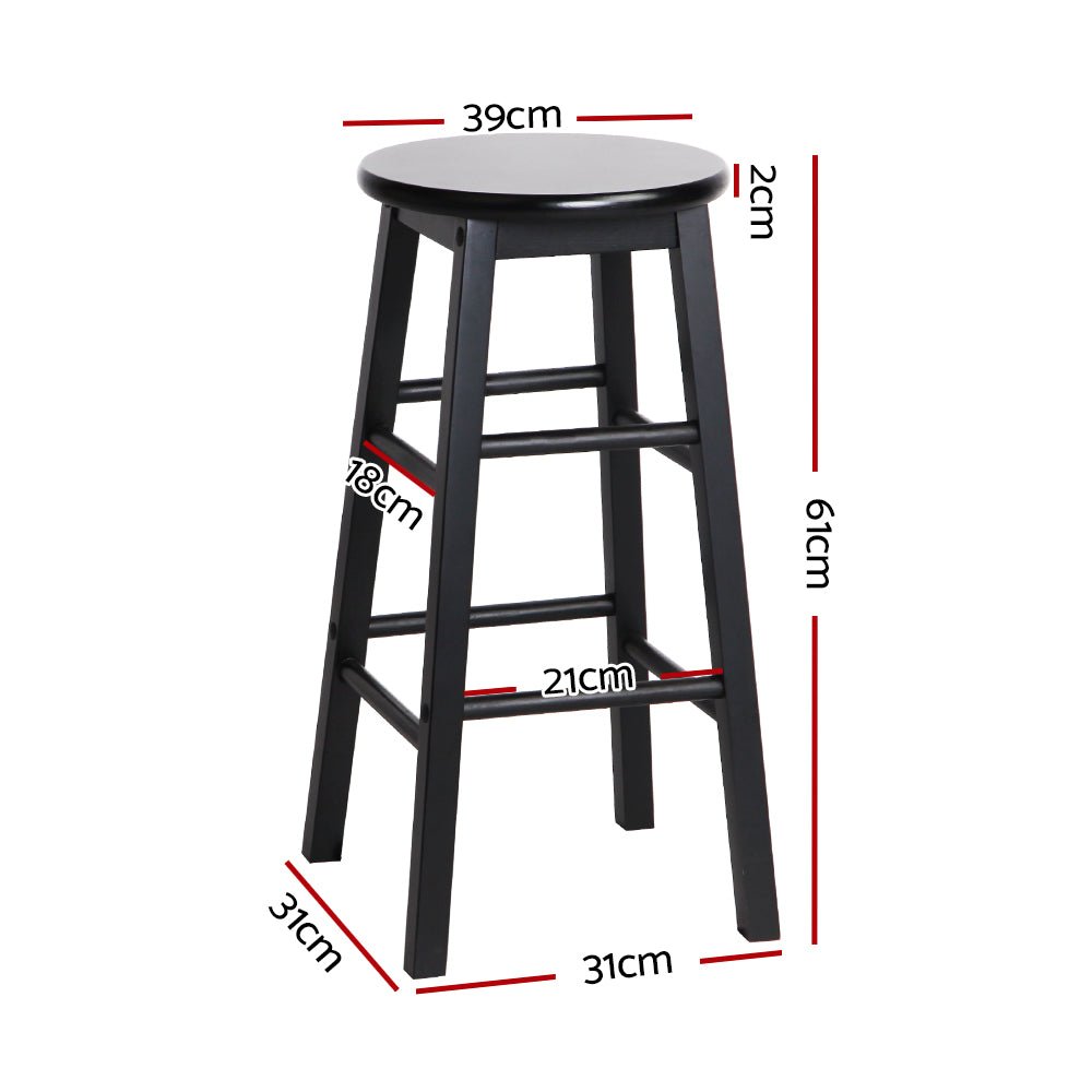 Black Beech Wood Backless Bar Stools - Set Of 2