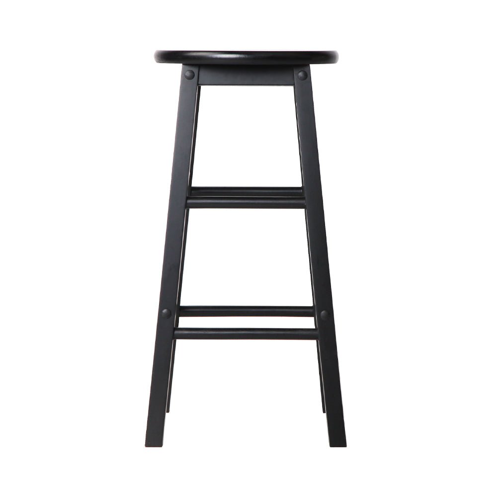 Black Beech Wood Backless Bar Stools - Set Of 2