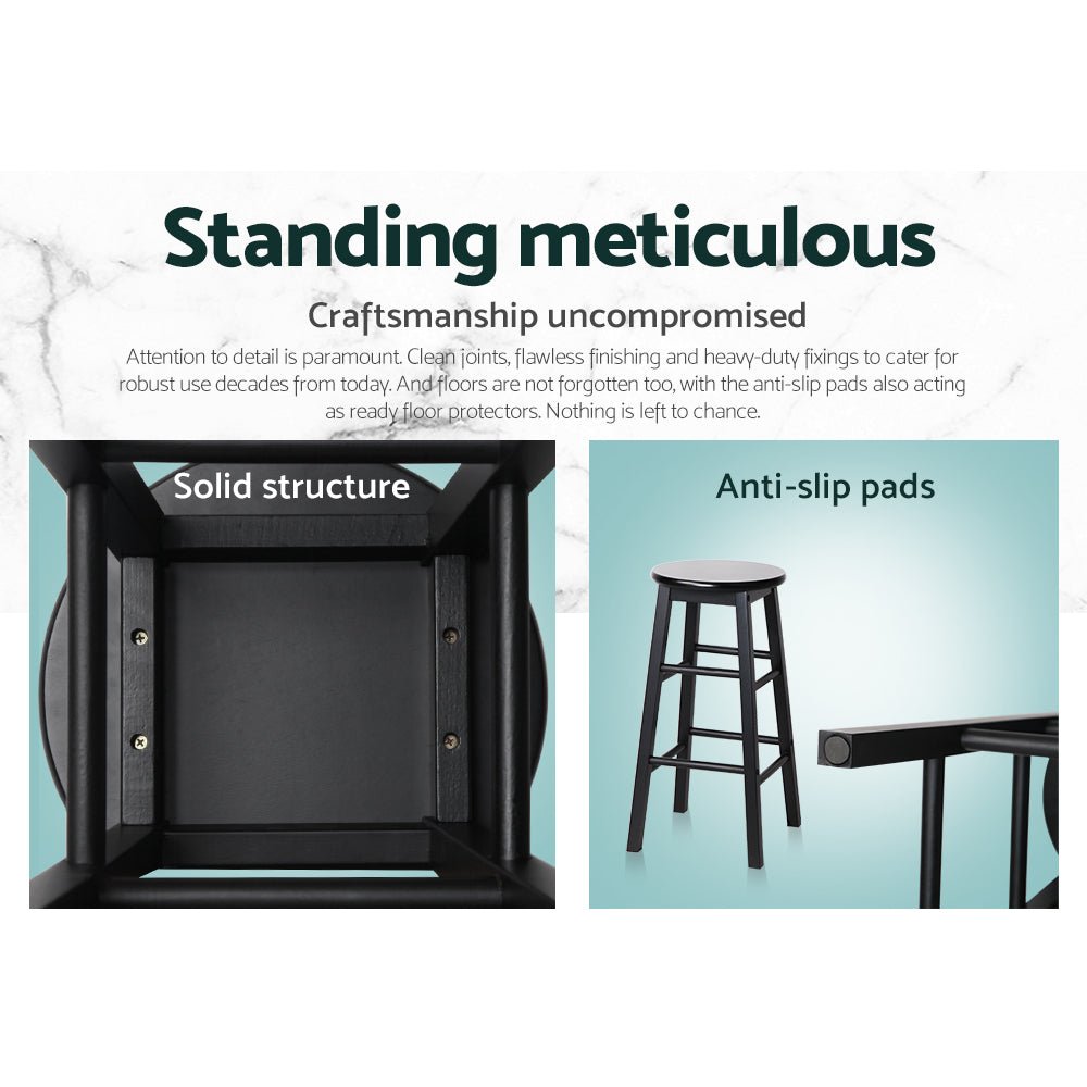 Black Beech Wood Backless Bar Stools - Set Of 2