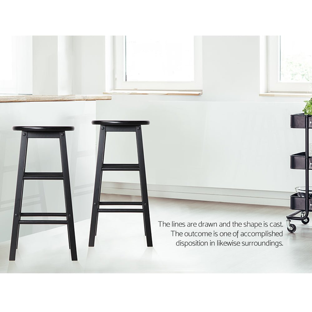 Black Beech Wood Backless Bar Stools - Set Of 2