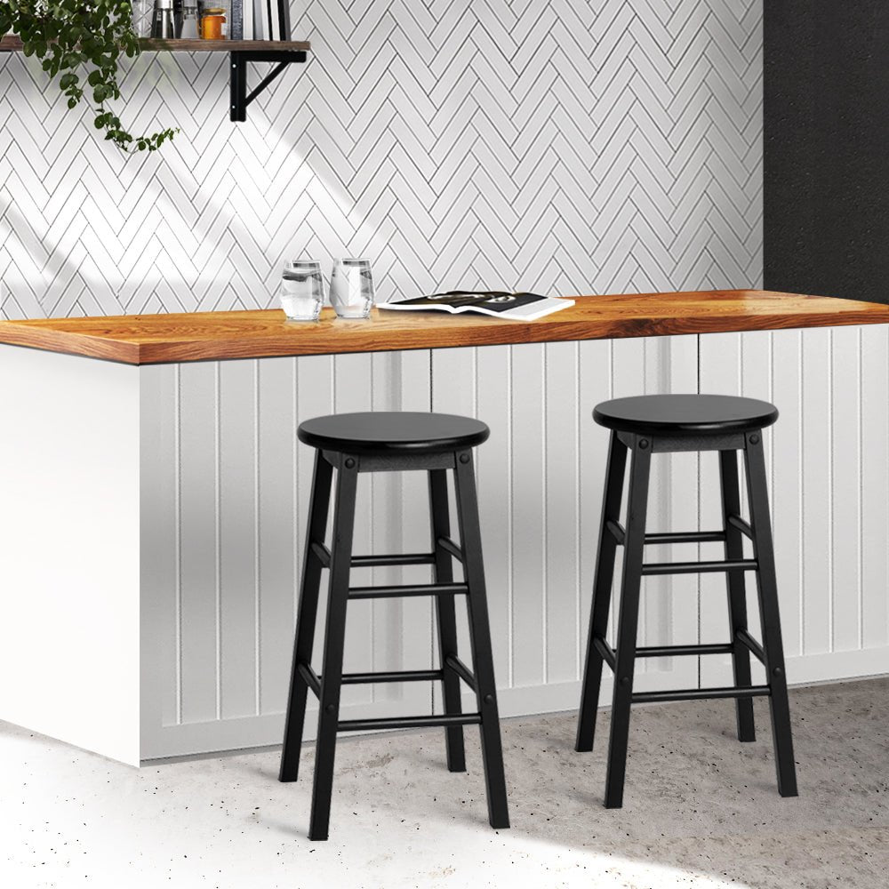 Black Beech Wood Backless Bar Stools - Set Of 2