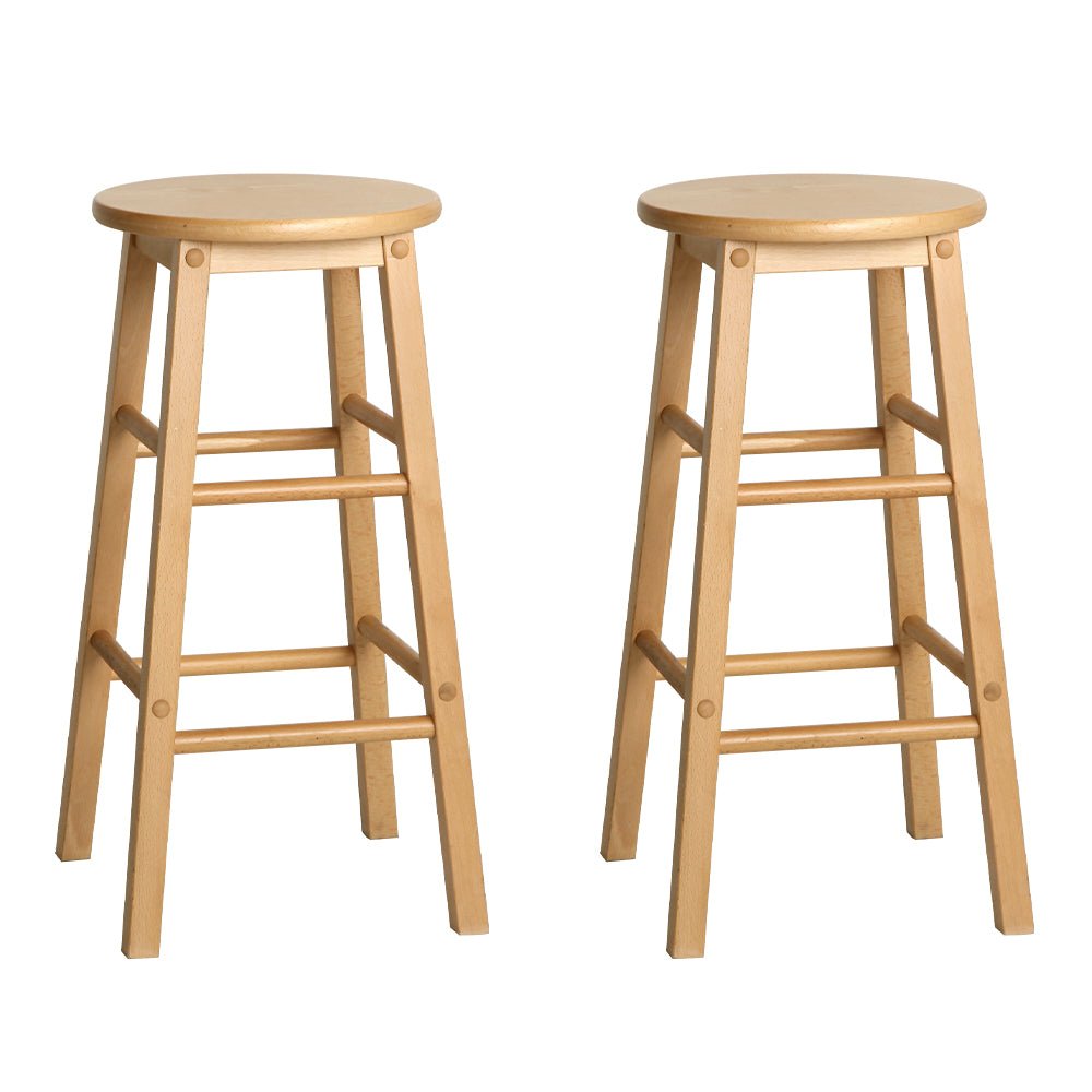 Beech Wood Backless Bar Stools - Natural Colour - 2 Pack