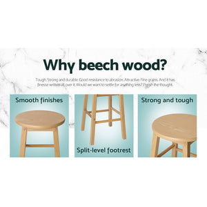 Beech Wood Backless Bar Stools - Natural Colour - 2 Pack