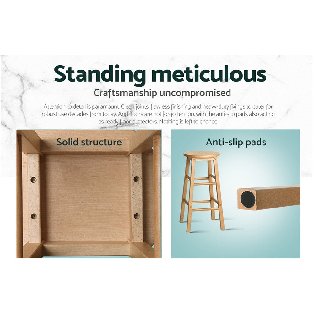 Beech Wood Backless Bar Stools - Natural Colour - 2 Pack