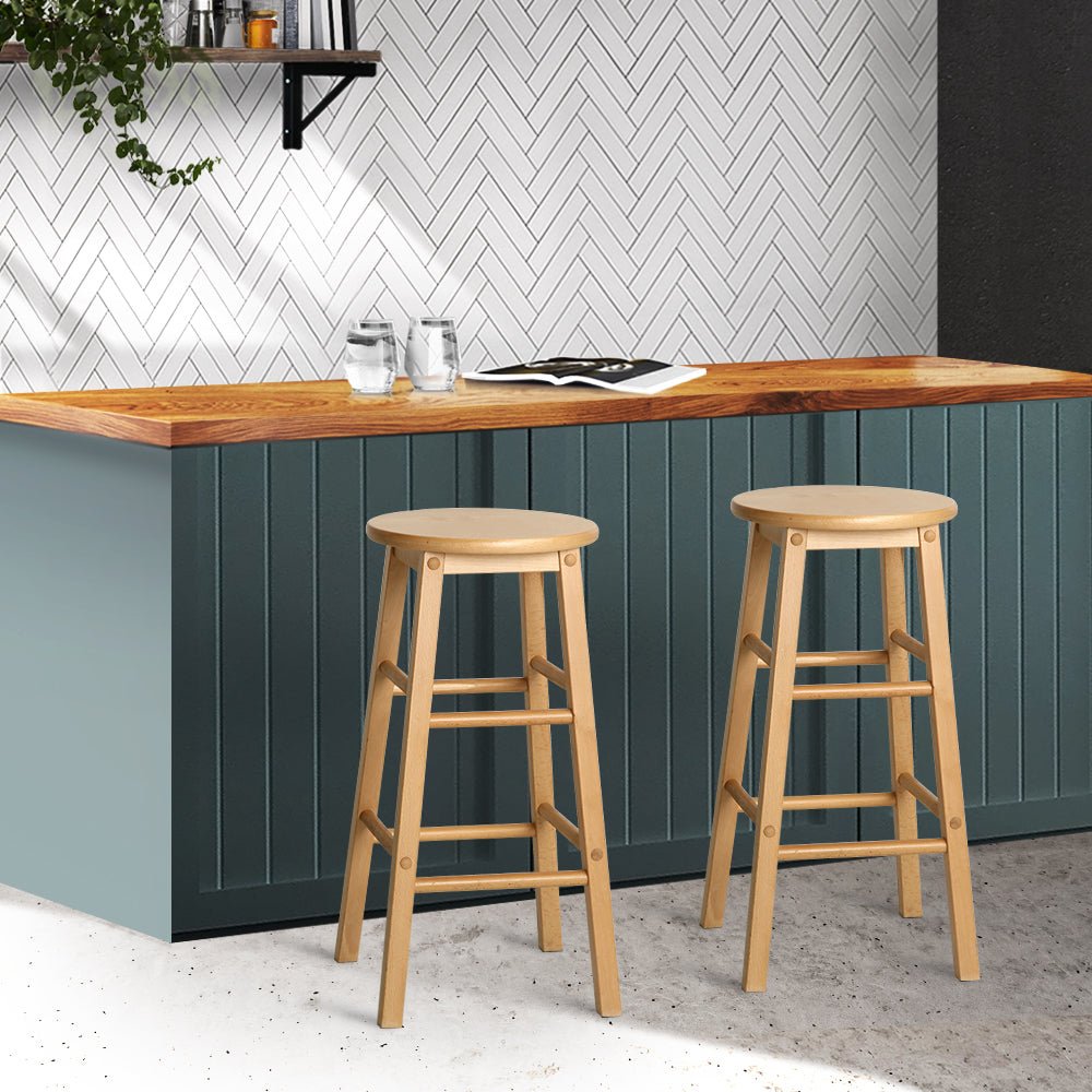 Beech Wood Backless Bar Stools - Natural Colour - 2 Pack