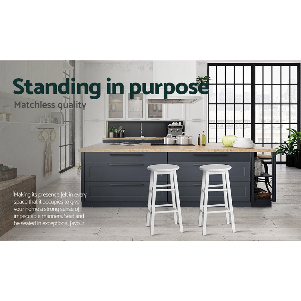 White Beech Wood Backless Bar Stools - 2 Pack