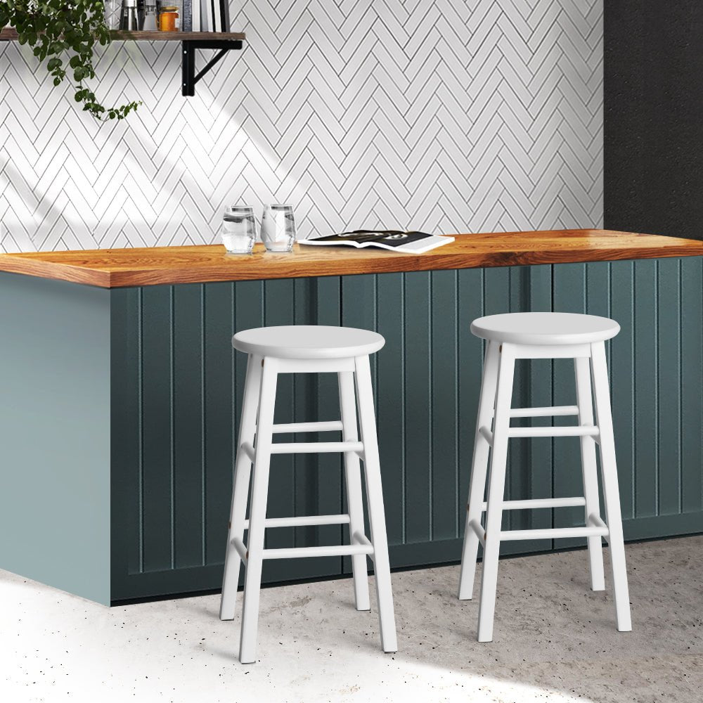 White Beech Wood Backless Bar Stools - 2 Pack