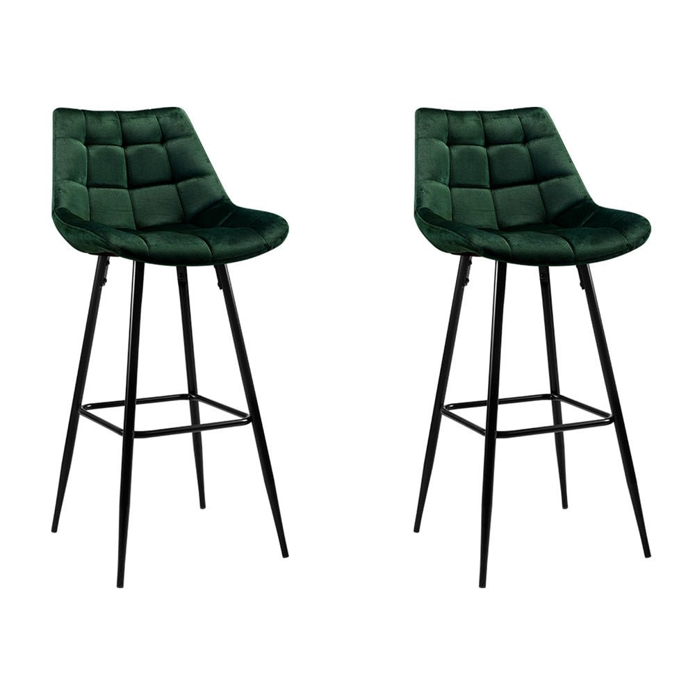 Retro Green Velvet Bar Stools - Twin Pack
