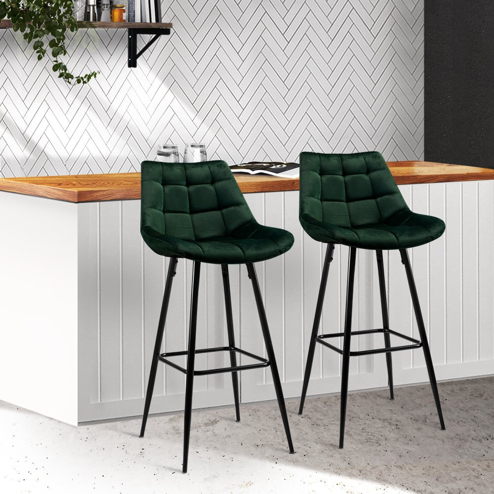 Retro Green Velvet Bar Stools - Twin Pack