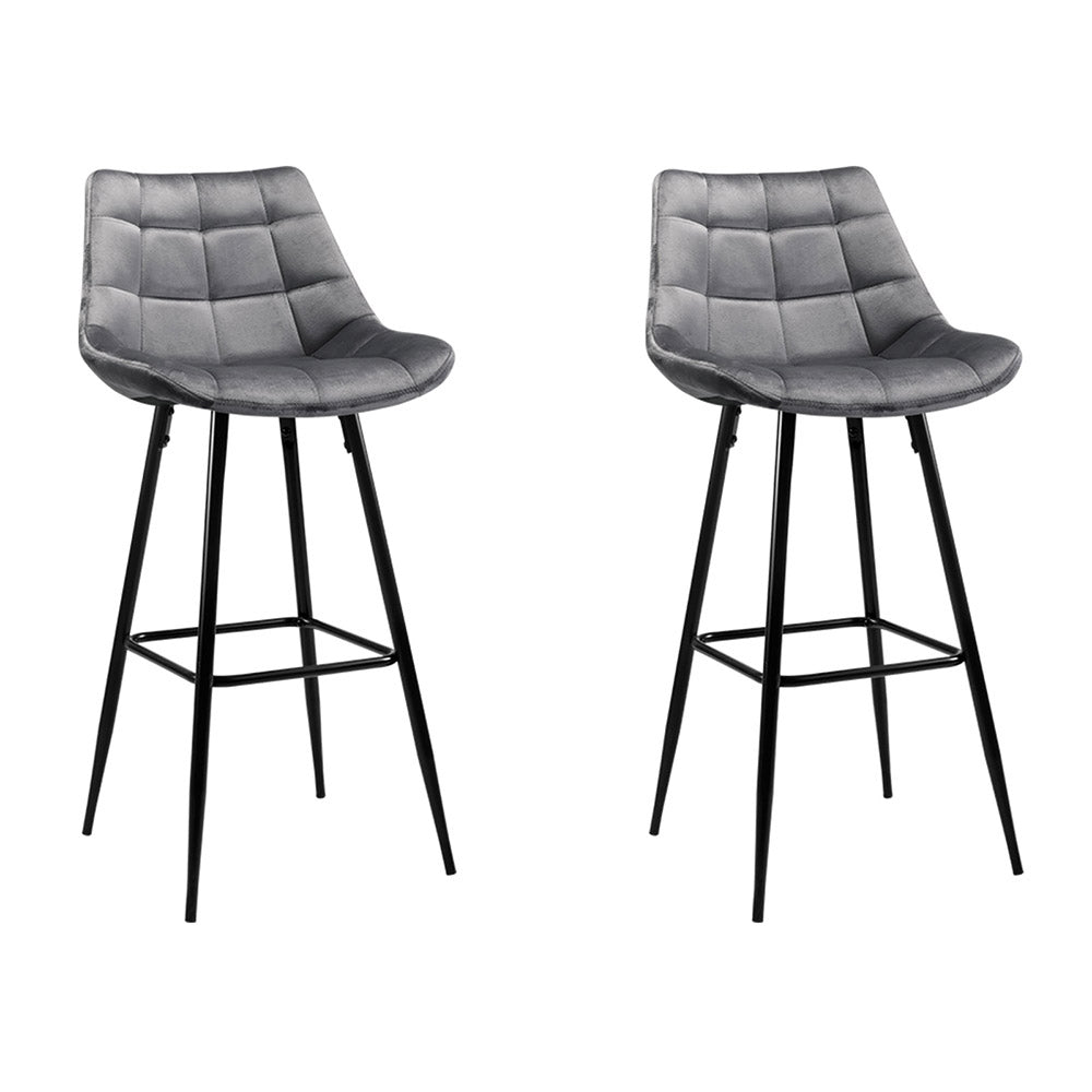 Grey Hippie Velvet Bar Stools - 2 Pack