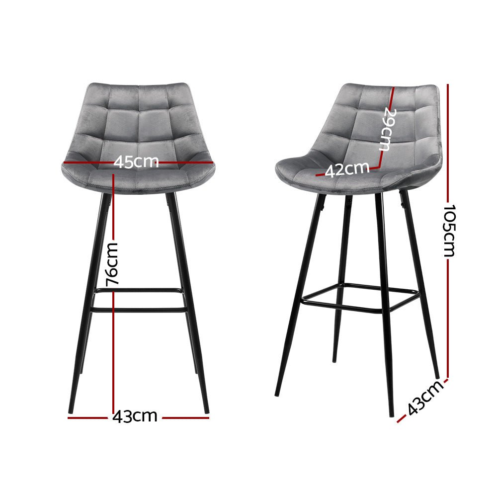 Grey Hippie Velvet Bar Stools - 2 Pack