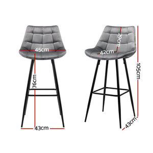 Grey Hippie Velvet Bar Stools - 2 Pack