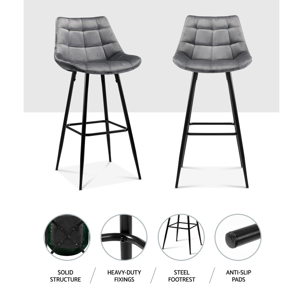 Grey Hippie Velvet Bar Stools - 2 Pack