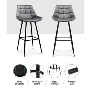 Grey Hippie Velvet Bar Stools - 2 Pack