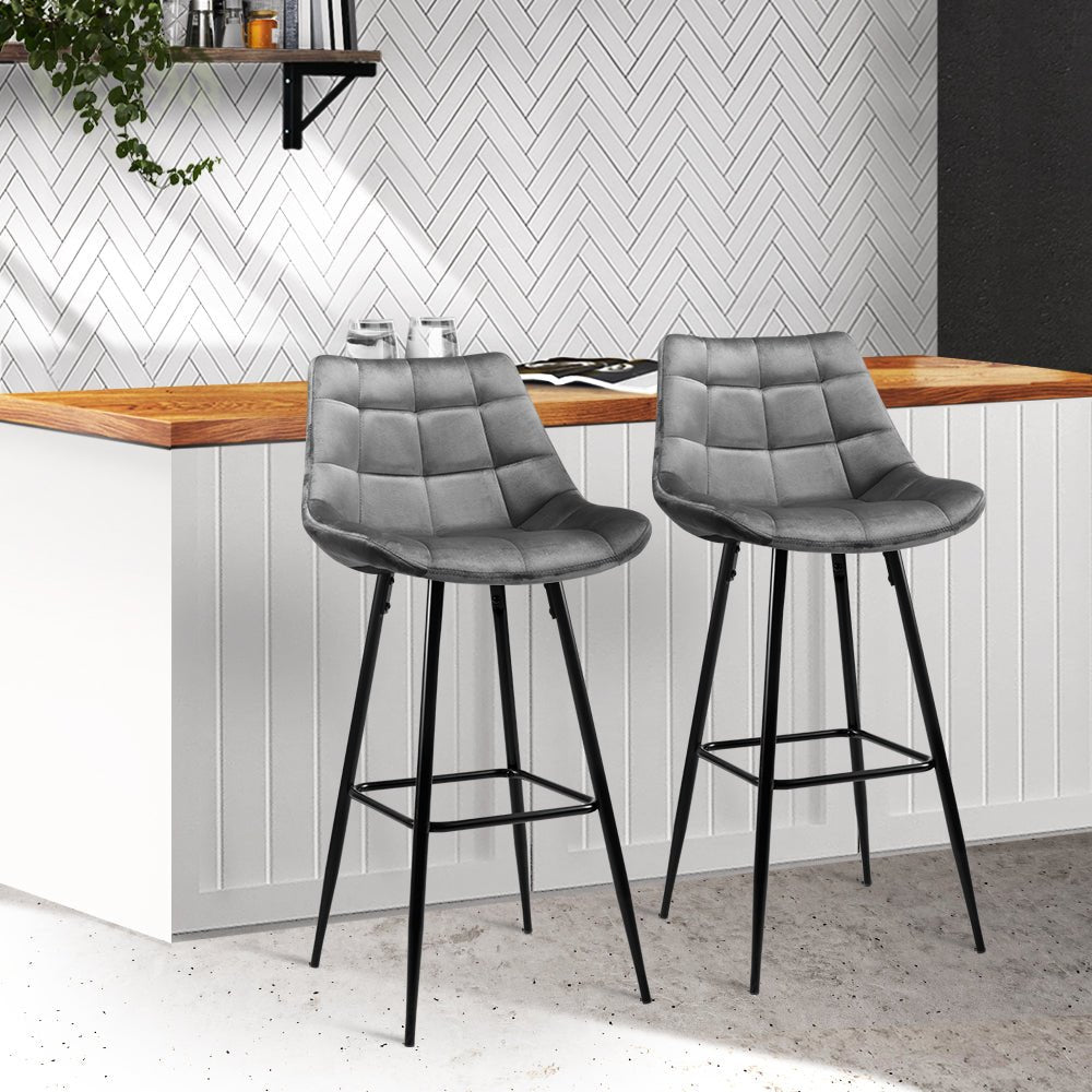 Grey Hippie Velvet Bar Stools - 2 Pack - The Hippie House