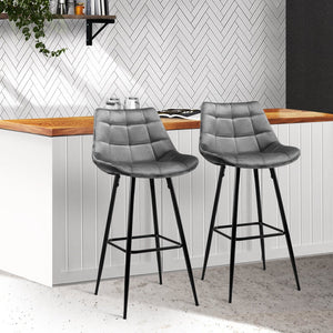 Grey Hippie Velvet Bar Stools - 2 Pack - The Hippie House