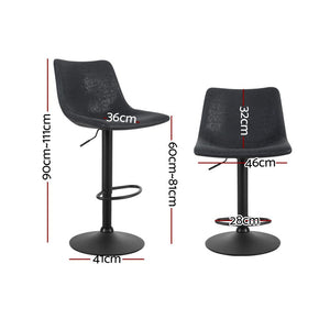 Set of 2 Bar Stools With Gas Lift- Black