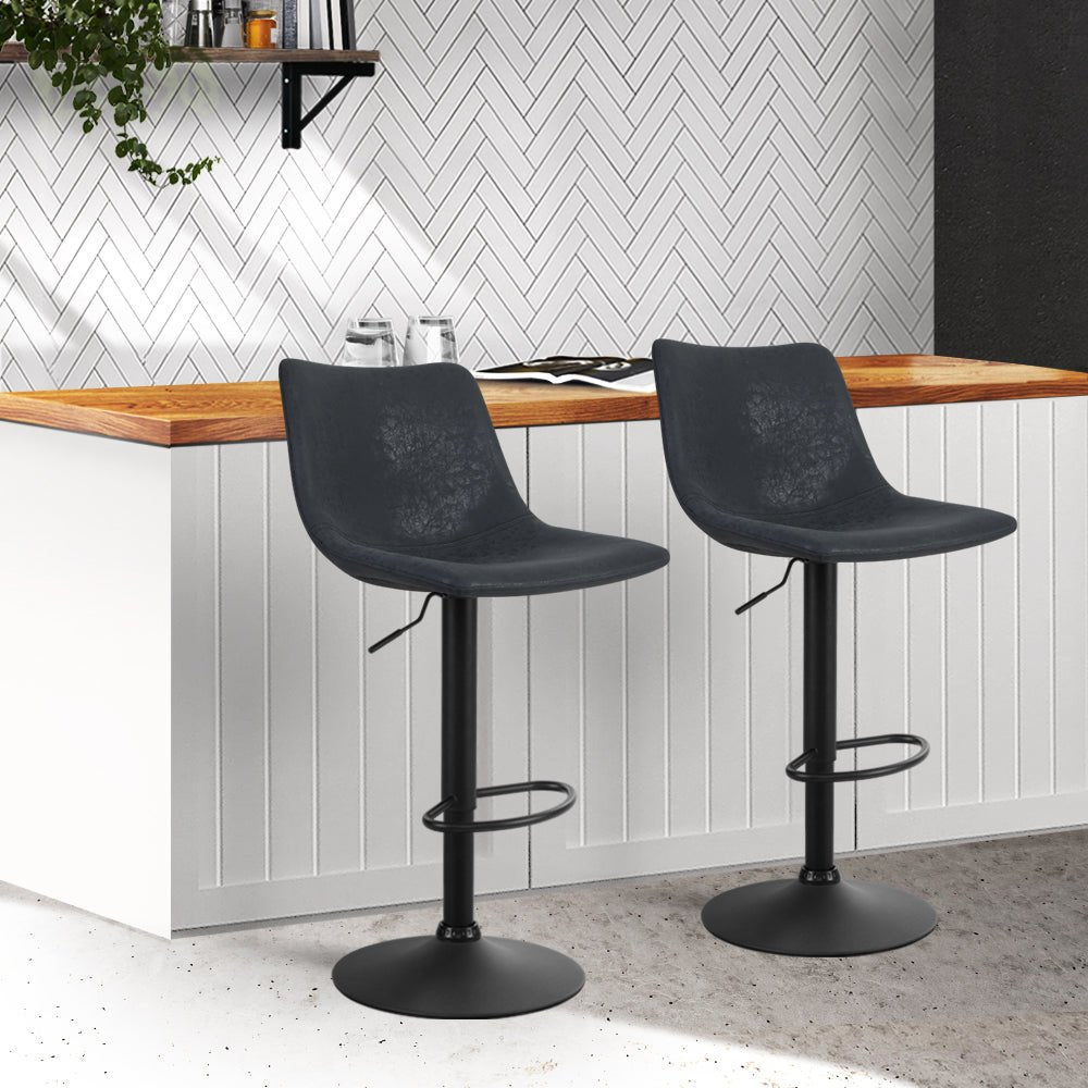 Set of 2 Bar Stools With Gas Lift- Black