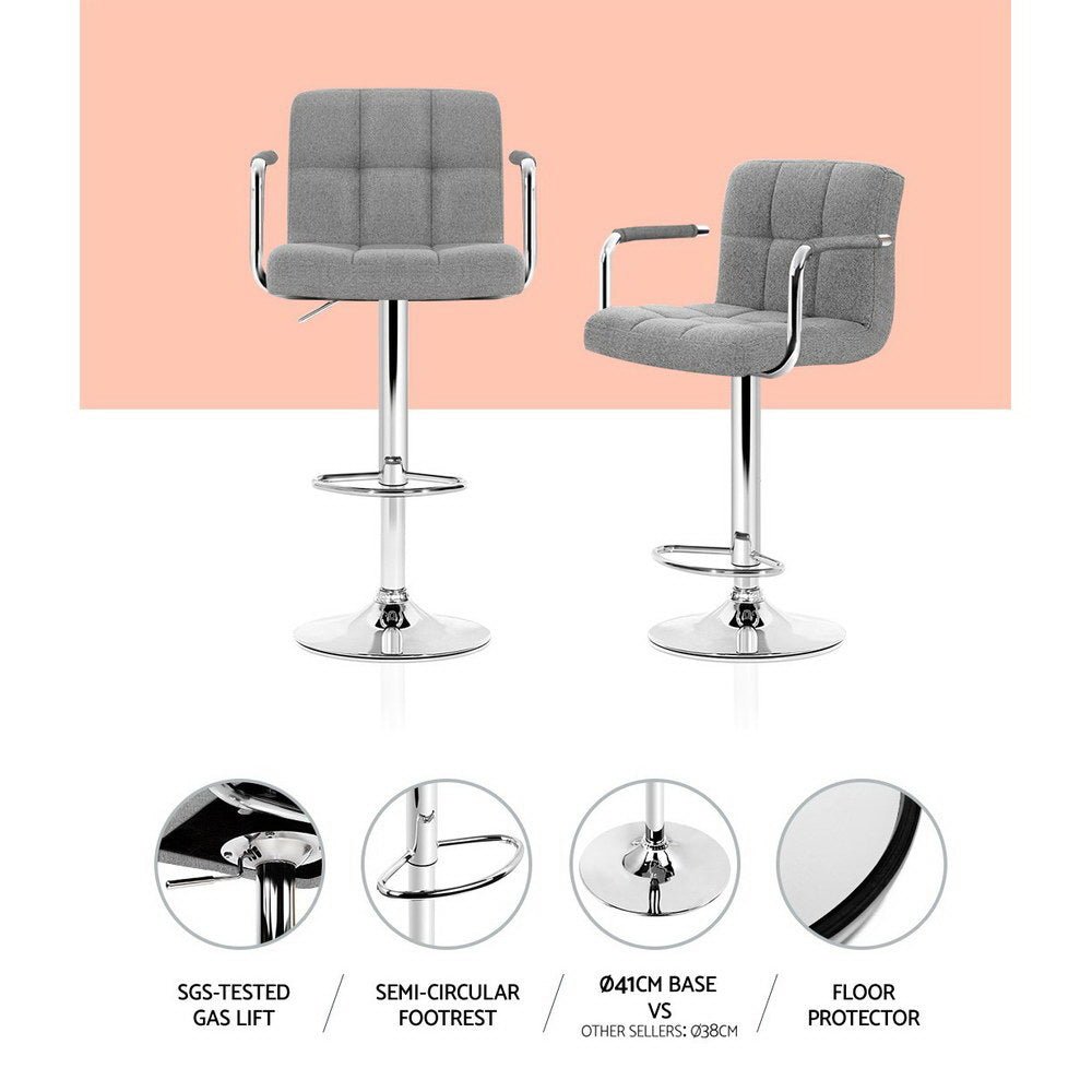 Swivel Bar Stools With Gas Lift - Grey Seats - 2 Pack