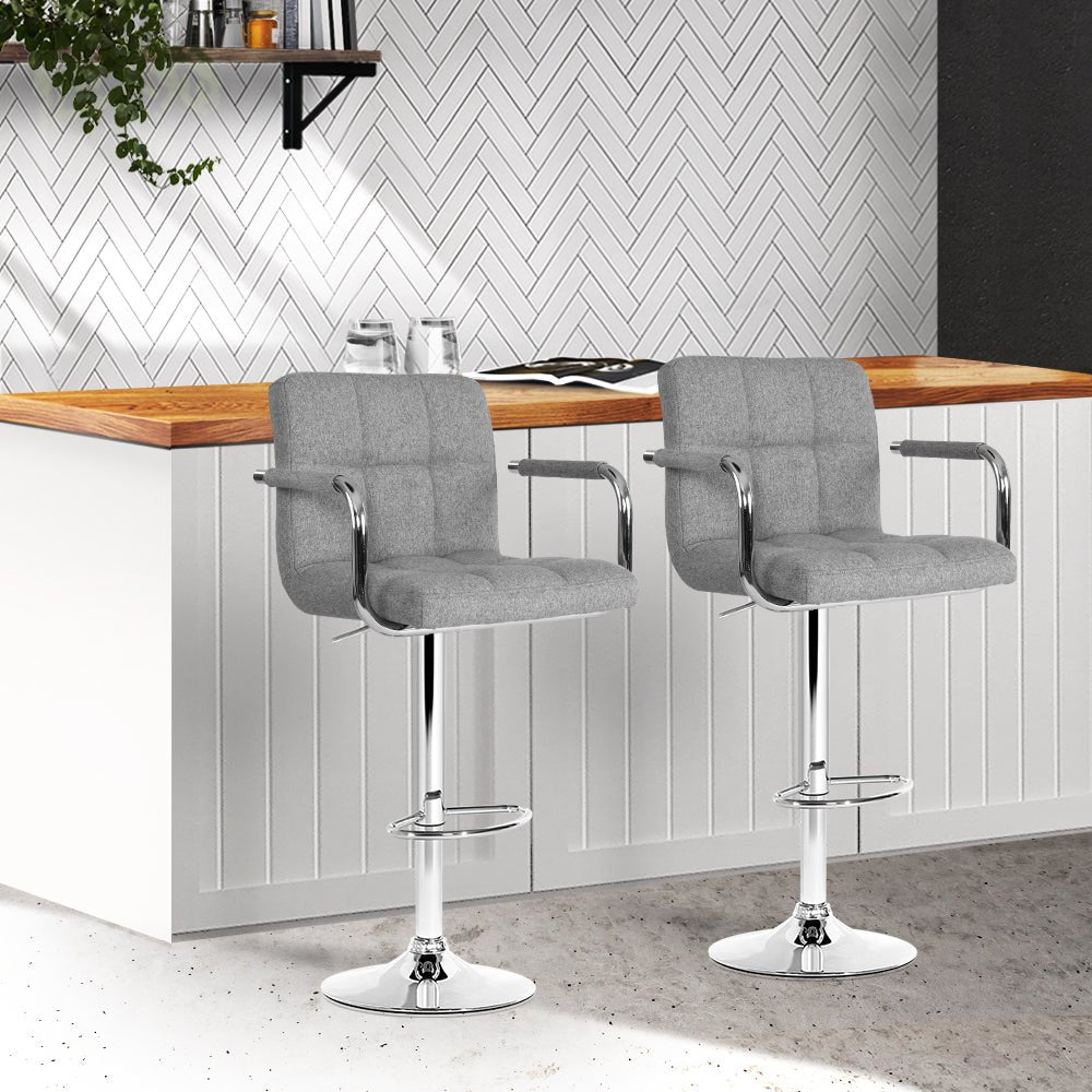 Swivel Bar Stools With Gas Lift - Grey Seats - 2 Pack