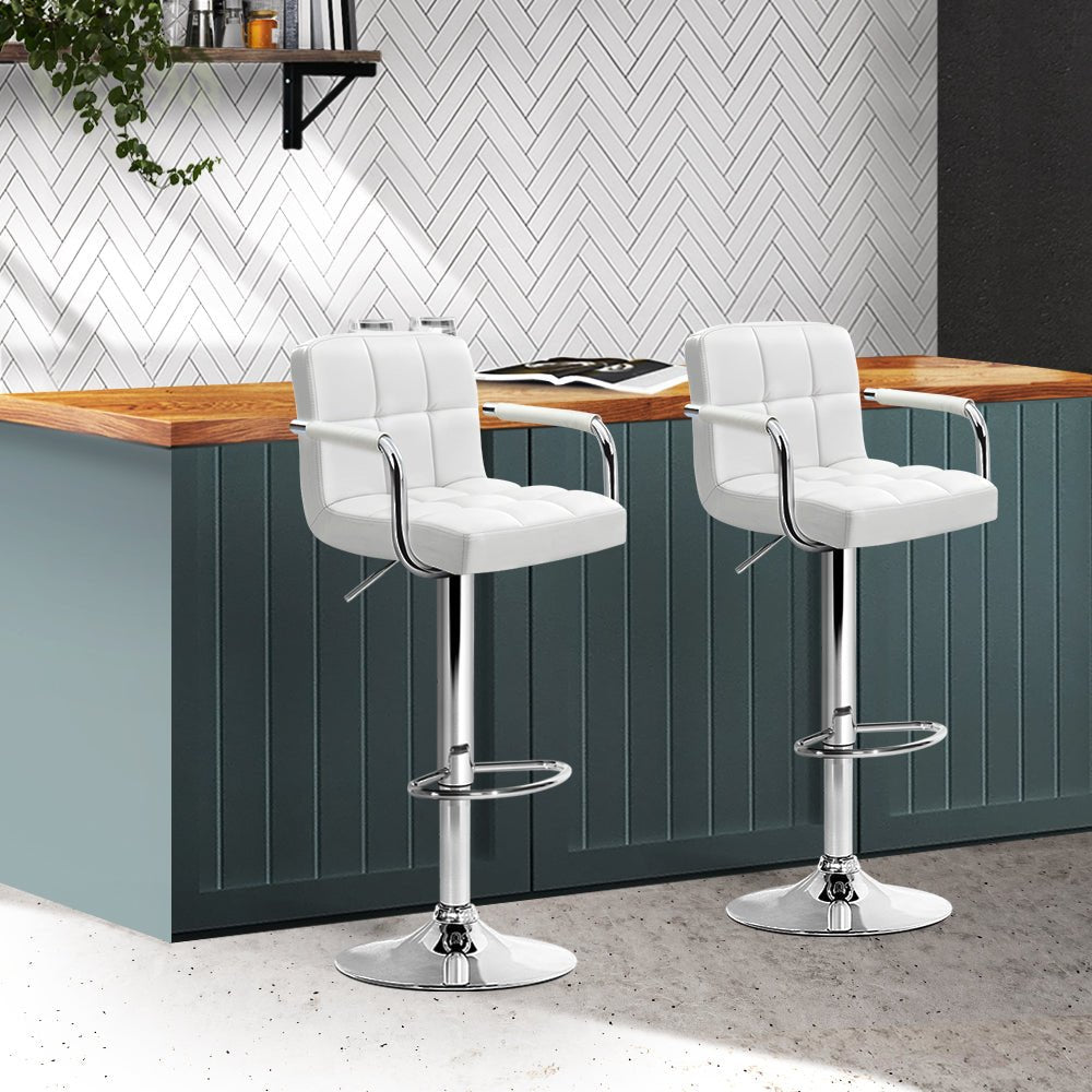 Swivel Bar Stools With Gas Lift - White Seats - 2 Pack