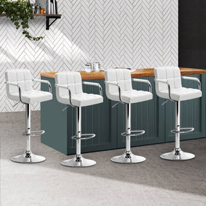 Set of 4 Steel White Bar Stools With Gas Lift