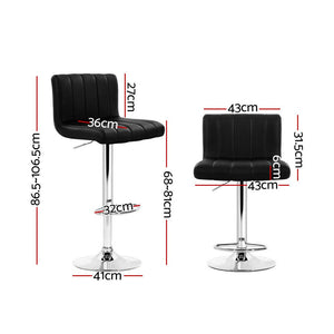 Black Line Styled PU Leather Bar Stools With Back Rests - 2 Pack