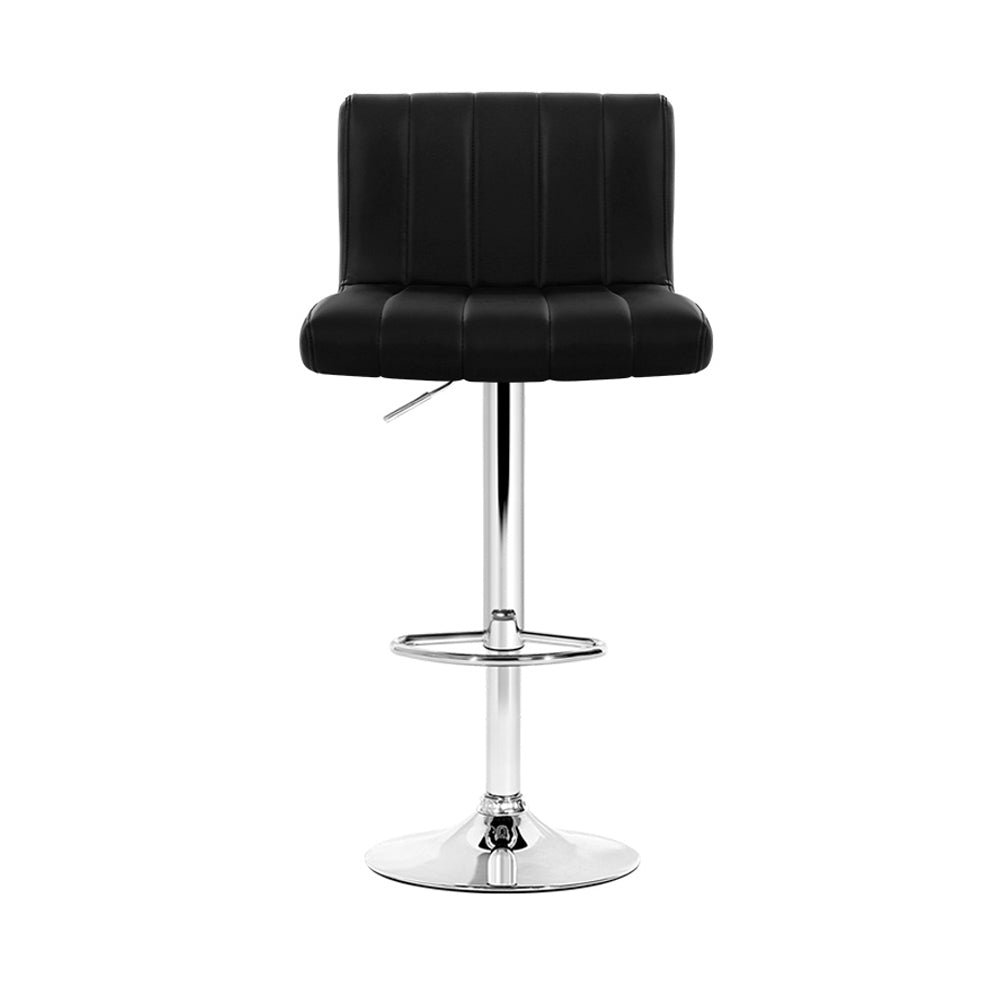 Black Line Styled PU Leather Bar Stools With Back Rests - 2 Pack