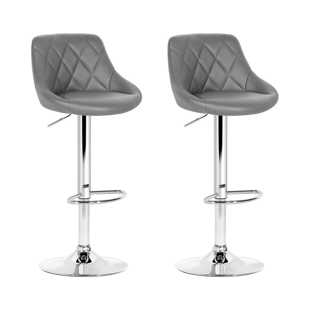 Bar Stools With PU Leather Diamond Styled Seats - 2 Pack