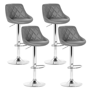 Grey Bar Stools With PU Leather Seats - Pack Of Four