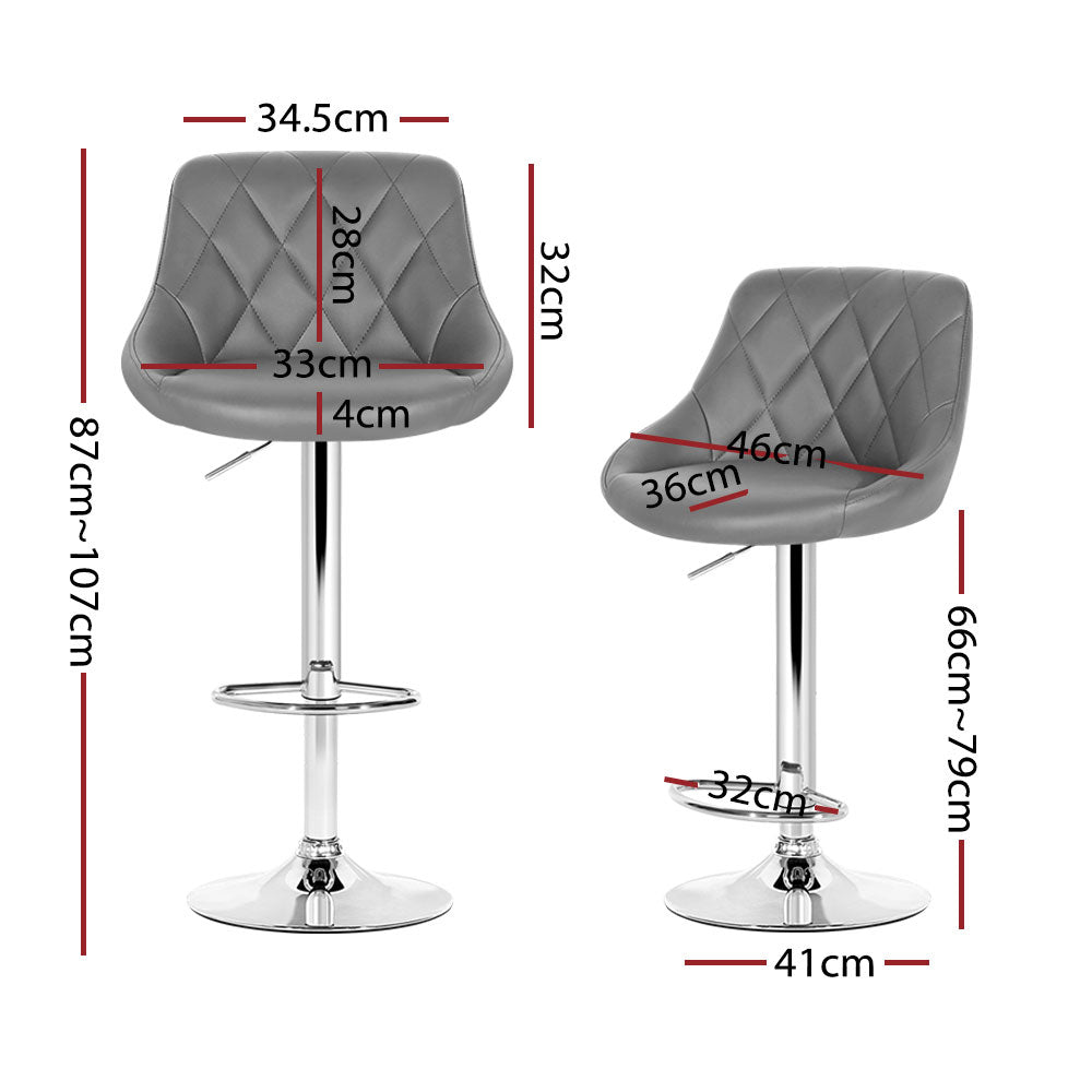 Grey Bar Stools With PU Leather Seats - Pack Of Four