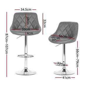 Grey Bar Stools With PU Leather Seats - Pack Of Four