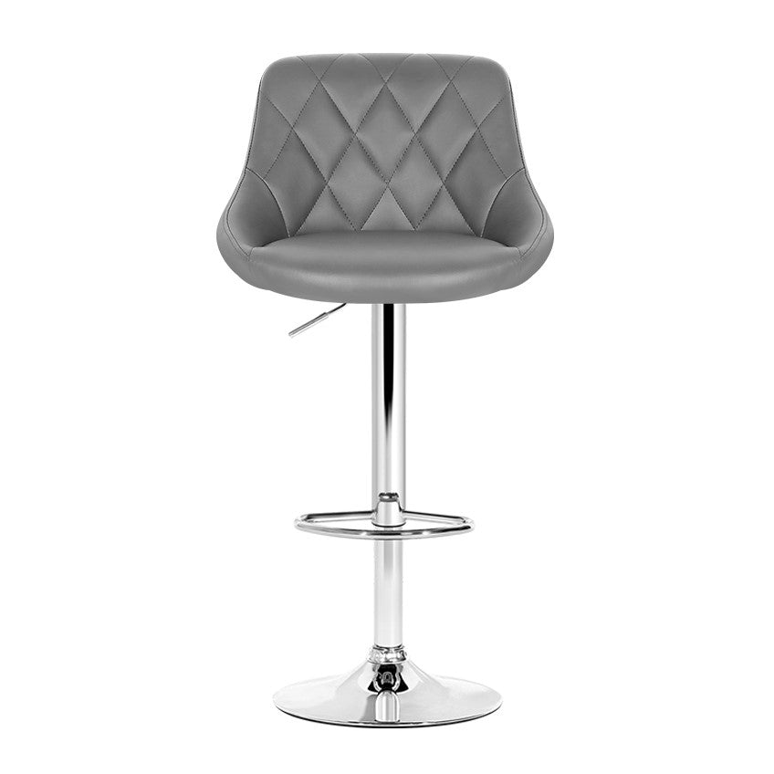Grey Bar Stools With PU Leather Seats - Pack Of Four
