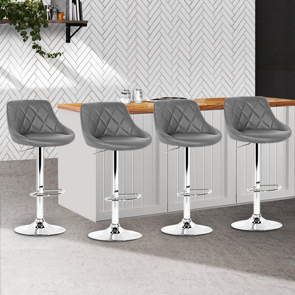 Grey Bar Stools With PU Leather Seats - Pack Of Four