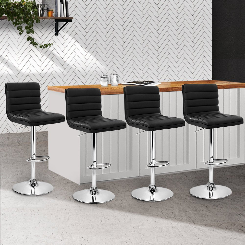 Black With Chrome Base Kitchen Bar Stools - 4 Pack