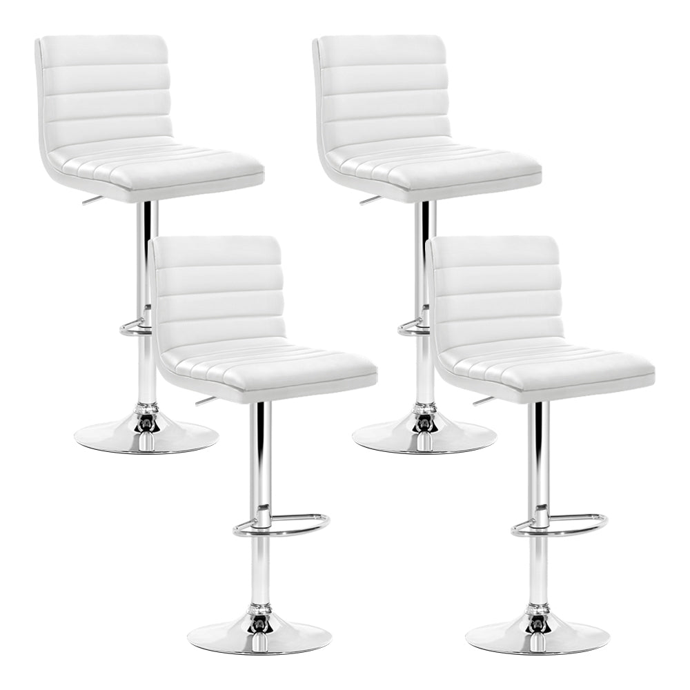 White Lined Pattern Bar Stools- Set Of 4