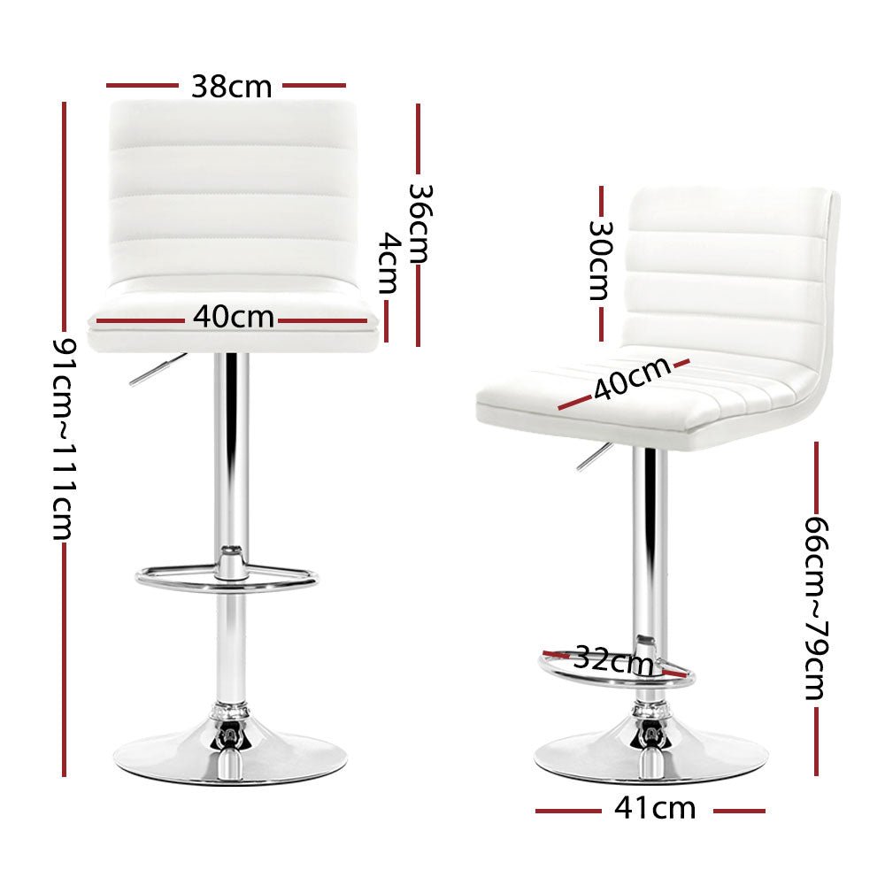 White Lined Pattern Bar Stools- Set Of 4
