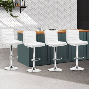 White Lined Pattern Bar Stools- Set Of 4