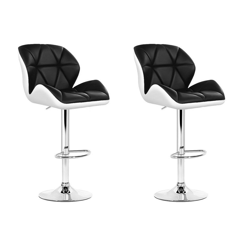 White, Black & Chrome Kitchen Bar Stools - 2 Pack