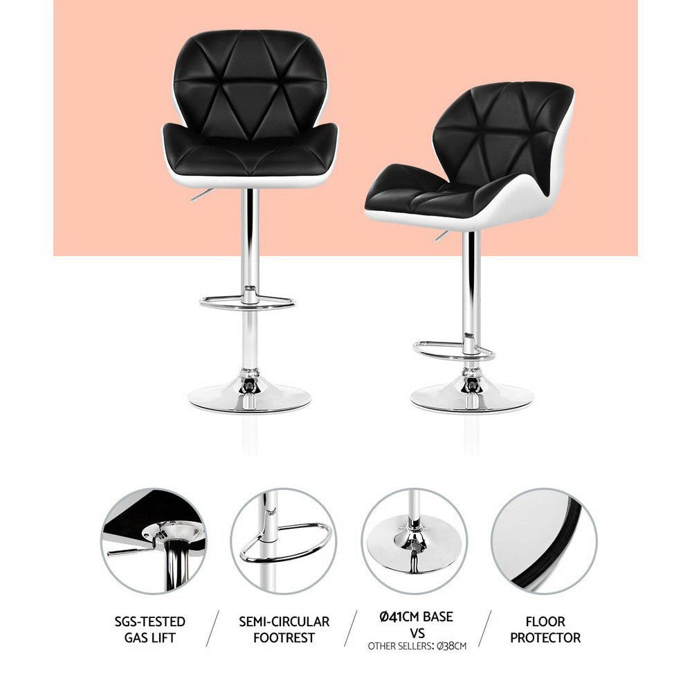 White, Black & Chrome Kitchen Bar Stools - 2 Pack