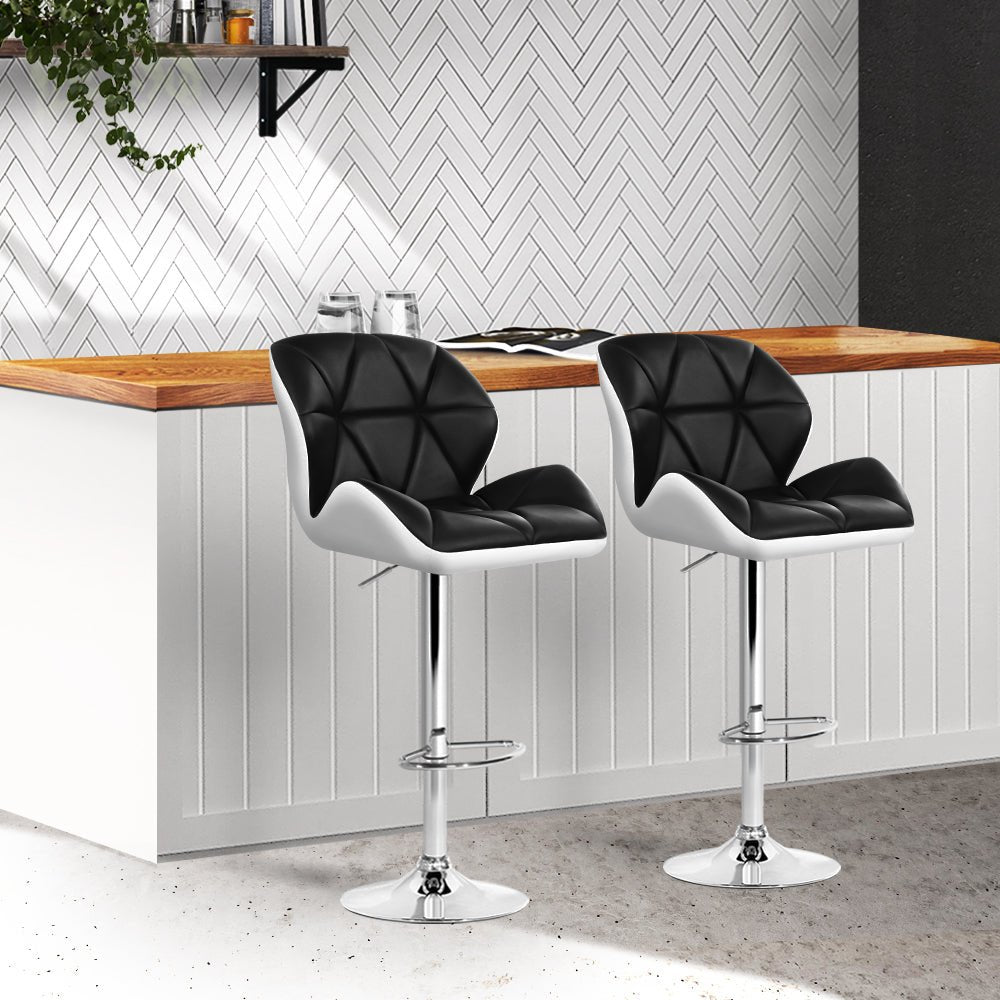 White, Black & Chrome Kitchen Bar Stools - 2 Pack